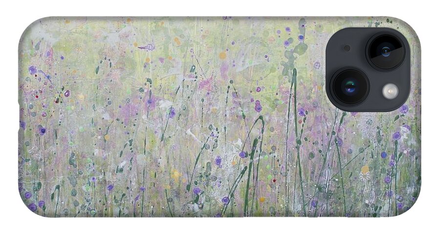 Acrylic iPhone 14 Case featuring the painting Buttercups and Bluebells by Brenda O'Quin