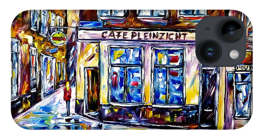 Amsterdam Painting iPhone 14 Case featuring the painting Cafe Pleinzicht, Amsterdam by Mirek Kuzniar