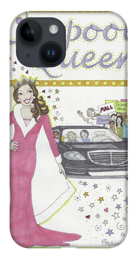Carpool iPhone 14 Case featuring the mixed media Carpool Queen by Stephanie Hessler