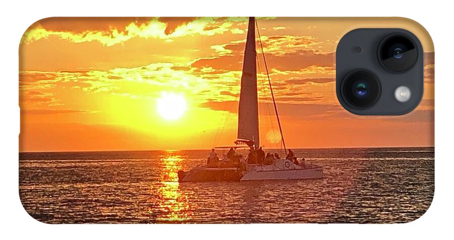 Beach iPhone 14 Case featuring the photograph Catamaran Sailing Past Sunset in Captiva Island Florida 2019 by Shelly Tschupp