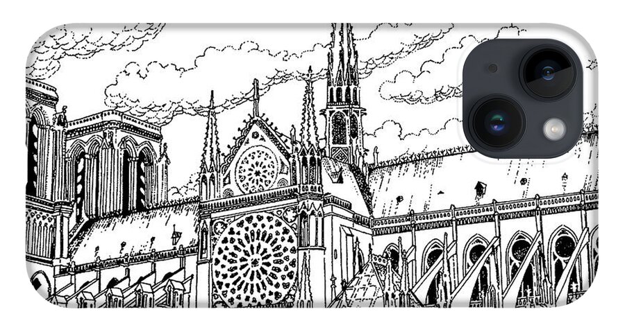 Cathedral iPhone 14 Case featuring the drawing Notre Dame de Paris- Our Lady of Paris by William Hart McNichols