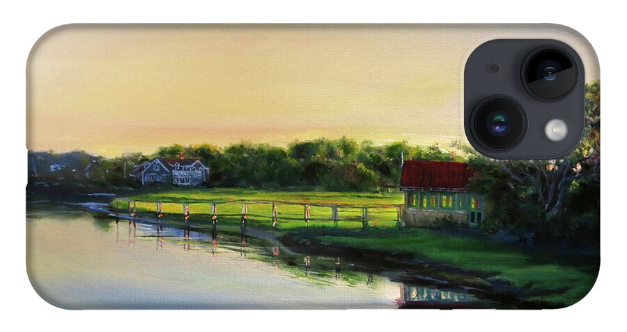 Cape Cod iPhone 14 Case featuring the painting Centerville River Boathouse, Late Afternoon by Jonathan Gladding