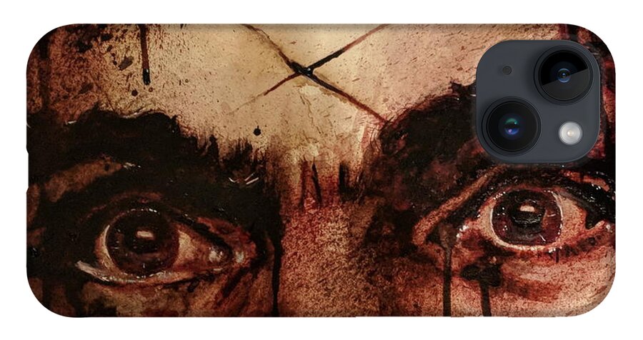 Ryan Almighty iPhone 14 Case featuring the painting CHARLES MANSONS EYES fresh blood by Ryan Almighty