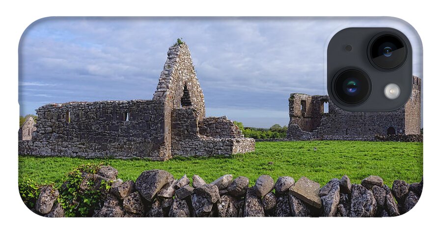 Kilmacduagh iPhone 14 Case featuring the photograph Church of St John the Baptist and Glebe House at Kilmacduagh Mon by Olivier Le Queinec