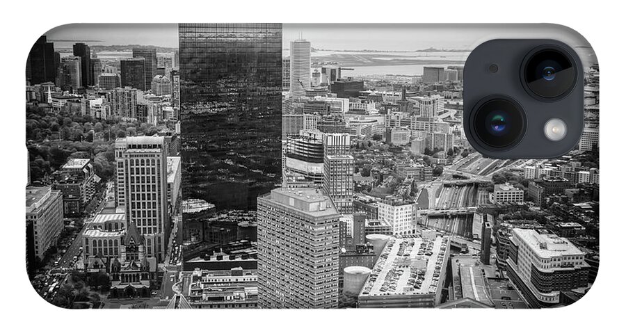 Boston iPhone 14 Case featuring the photograph City of Boston Reflected Black and White by Carol Japp