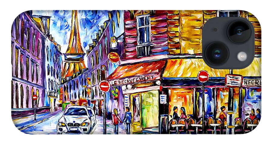 Paris At Night iPhone 14 Case featuring the painting City Of Love by Mirek Kuzniar
