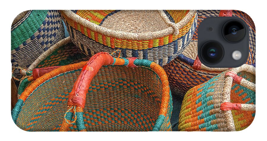 Baskets iPhone 14 Case featuring the photograph Colorful Baskets from Nurenberg Market by Peggy Dietz