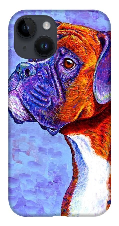 Boxer iPhone Case featuring the painting Devoted Guardian - Colorful Brindle Boxer Dog by Rebecca Wang
