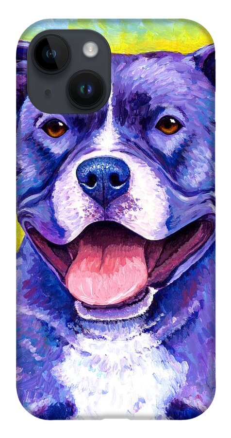 Pitbull iPhone Case featuring the painting Peppy Purple Pitbull Terrier Dog by Rebecca Wang