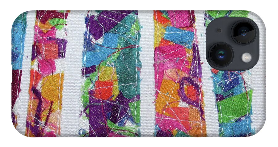 Fiber Art iPhone 14 Case featuring the tapestry - textile Confetti is Good for the Soul by Pam Geisel