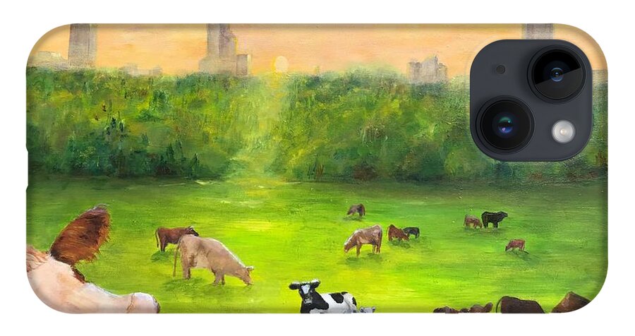 Curious iPhone 14 Case featuring the painting Curious Cow by Deborah Naves