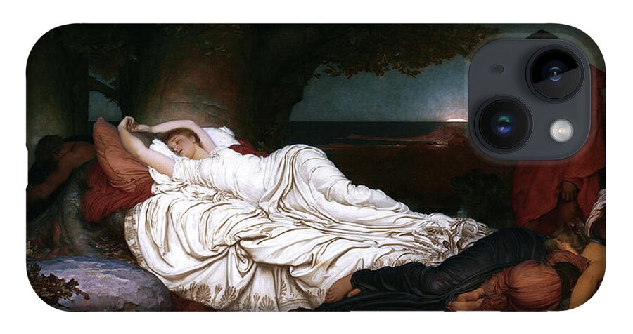 Cymon And Iphigenia iPhone 14 Case featuring the painting Cymon and Iphigenia by Lord Frederic Leighton by Rolando Burbon