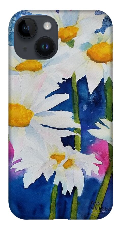 Daisies iPhone 14 Case featuring the painting Daisies in Navy by Ann Frederick