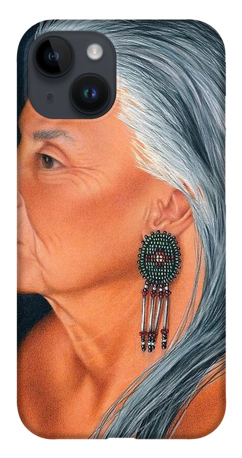 Native American Portrait. American Indian Elder Portrait. iPhone 14 Case featuring the painting Delaware Elder by Valerie Evans