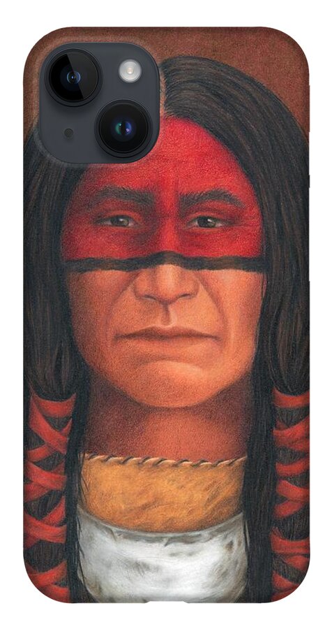 Native American Portrait. American Indian Portrait. iPhone 14 Case featuring the painting Delaware Warrior by Valerie Evans
