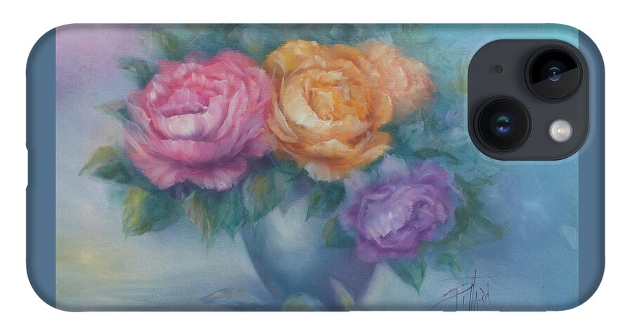 Cabbage Roses In A Vase iPhone 14 Case featuring the painting Cabbage Rose Bouquet by Lynne Pittard