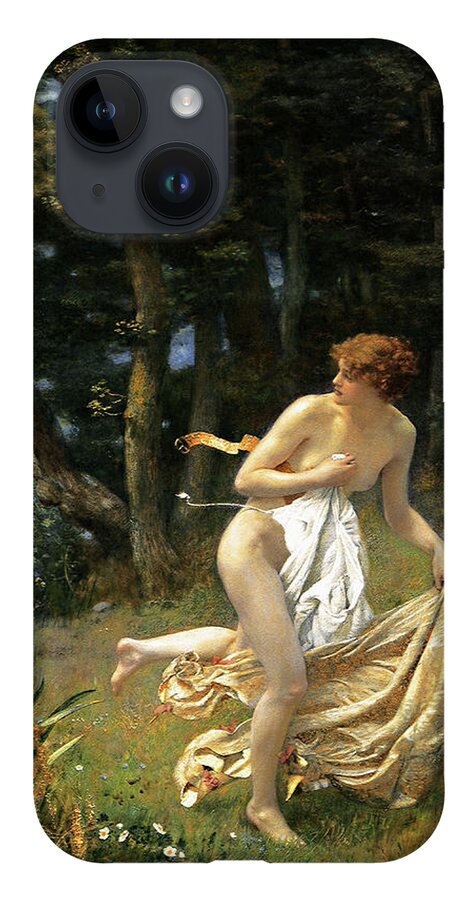 Diana's Maidens iPhone 14 Case featuring the painting Dianas Maidens by Edward Robert Hughes by Rolando Burbon