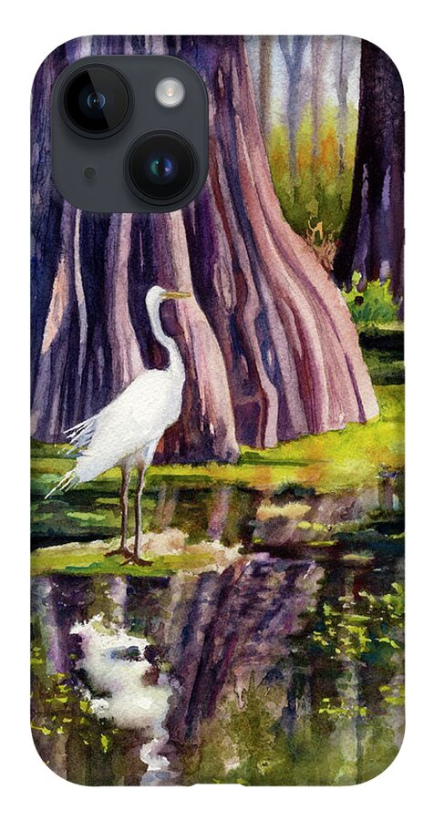 Egret Painting iPhone Case featuring the painting Down in the Swamplands by Anne Gifford