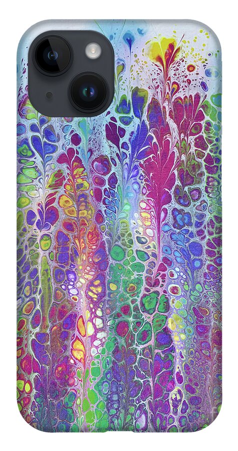 Poured Acrylics iPhone 14 Case featuring the painting Easter Garden by Lucy Arnold