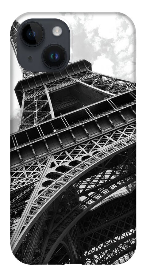 Black Color iPhone 14 Case featuring the photograph Eiffel Tower In Black And White by Sarah8000