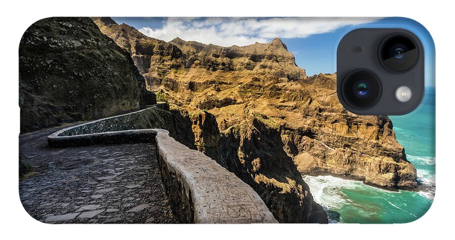 Cliff iPhone 14 Case featuring the photograph Scenic route to Fontainhas, Santo Antao, Cape Verde by Lyl Dil Creations