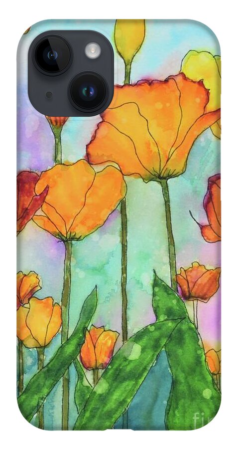 Barrieloustark iPhone 14 Case featuring the painting Fanciful Tulips by Barrie Stark