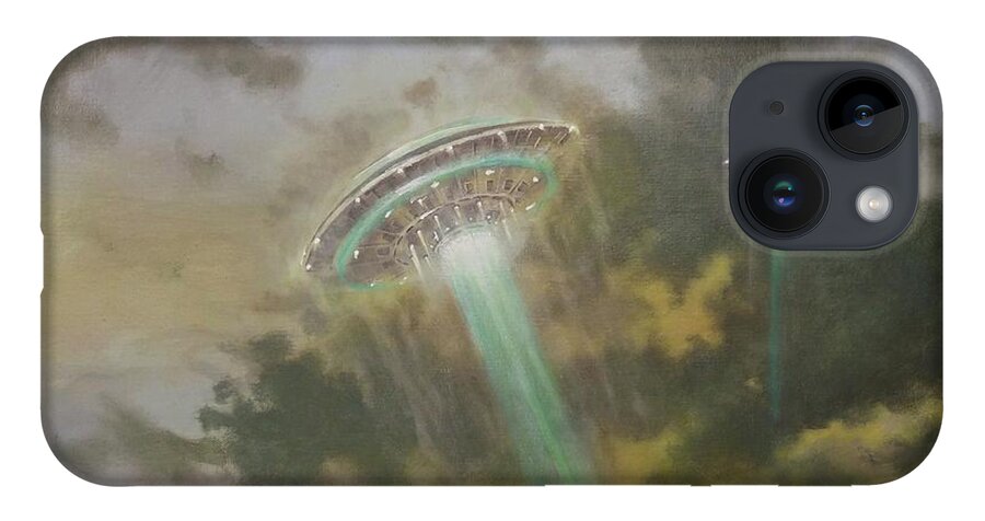  Ufo iPhone 14 Case featuring the painting Farewell to the Visitors by Tom Shropshire