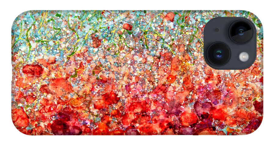 Art iPhone 14 Case featuring the painting Field of Spring Abstract Poppies by Lena Owens - OLena Art Vibrant Palette Knife and Graphic Design