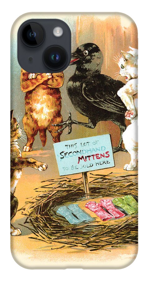 Crow iPhone 14 Case featuring the painting Finding their Mittens by Louis Wain