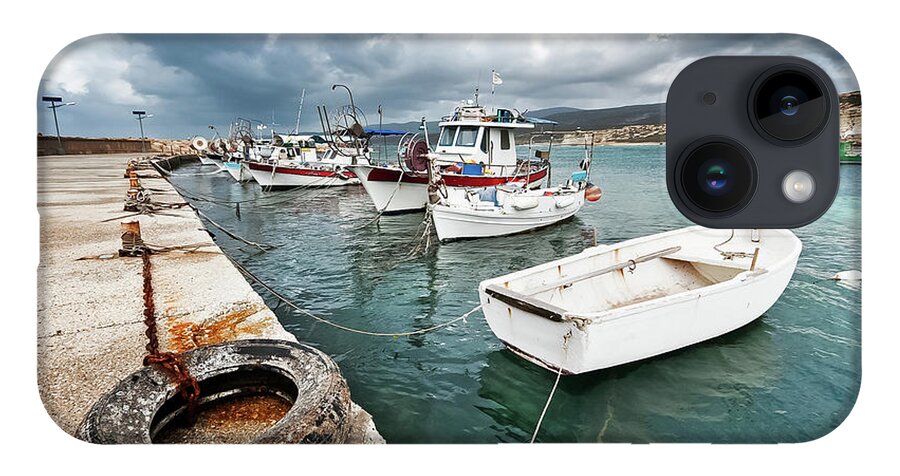 Seascape iPhone 14 Case featuring the photograph Fishing Boats Along The Harbour Wall by Lee Stevens