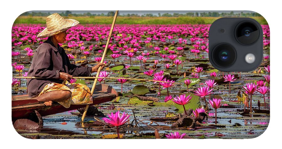 Art iPhone 14 Case featuring the photograph Fishing in the Red Lotus Lake by Jeremy Holton