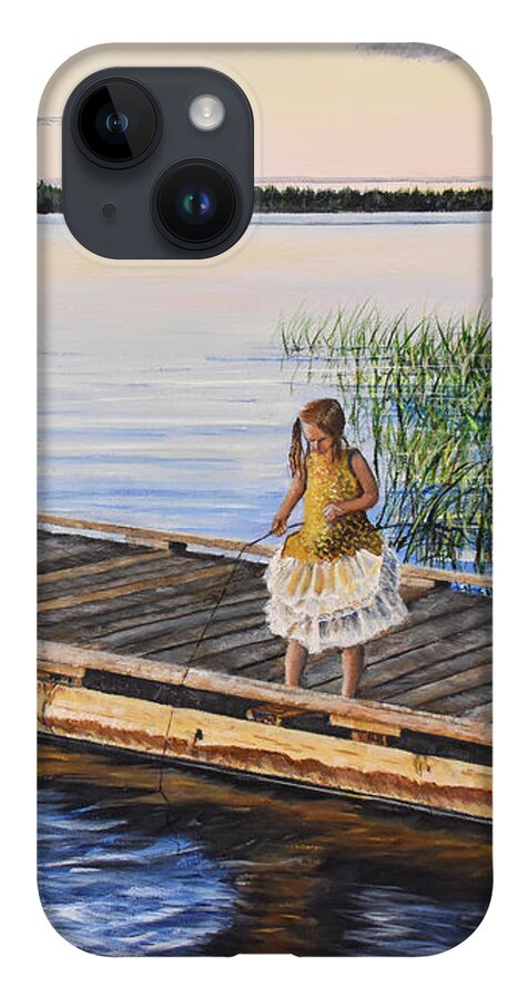 Fishing iPhone 14 Case featuring the painting Fishing With A Ballerina by Marilyn McNish