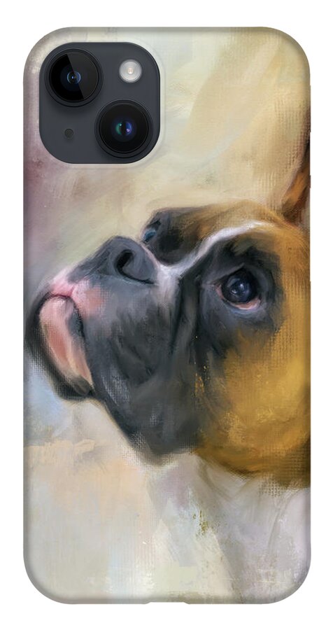 Colorful iPhone 14 Case featuring the painting Flashy Fawn Boxer by Jai Johnson