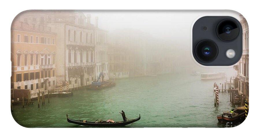 Gondola iPhone 14 Case featuring the photograph Foggy morning on the Grand Canale, Venezia, Italy by Lyl Dil Creations