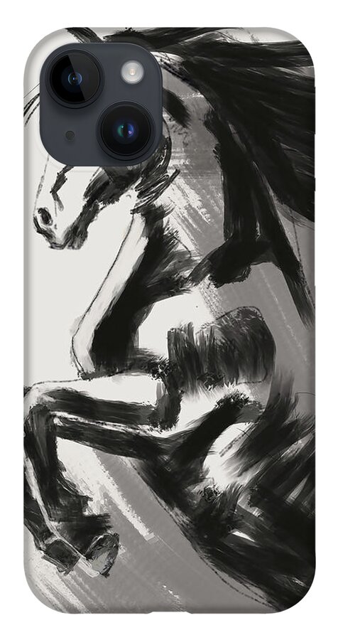 Black Rising Horse iPhone 14 Case featuring the painting Rising Horse by Go Van Kampen