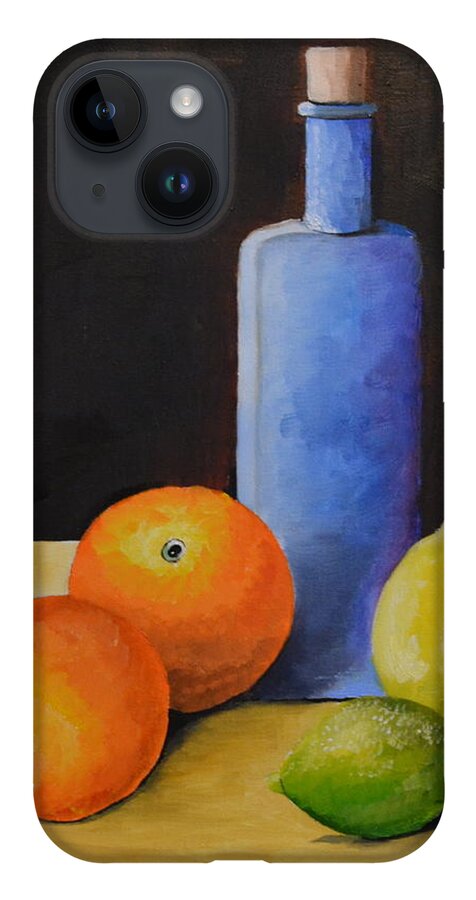 This Is An Oil Painting Of Oranges iPhone 14 Case featuring the painting Fruit and Bottle by Martin Schmidt