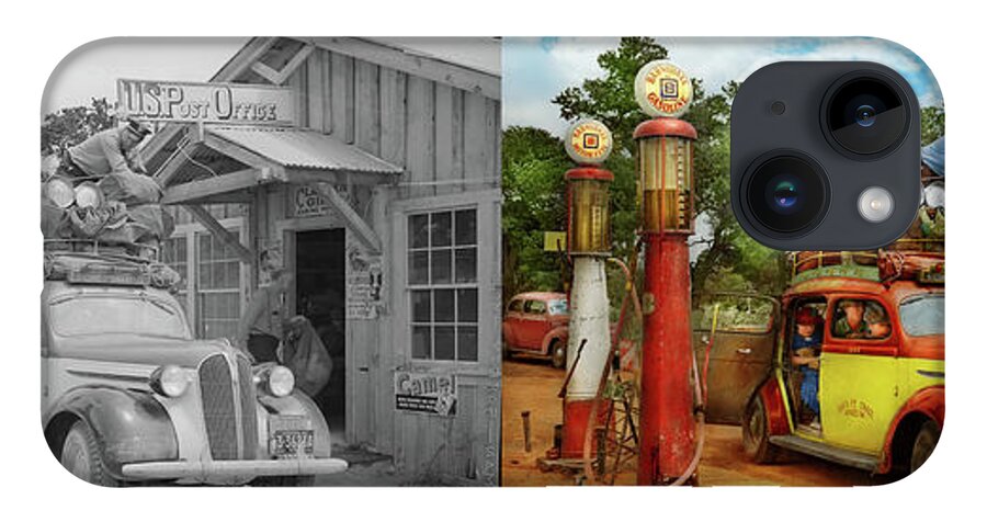 Gas Station iPhone 14 Case featuring the photograph Gas Station - Fresh delivery to Pie Town 1940 - Side by Side by Mike Savad