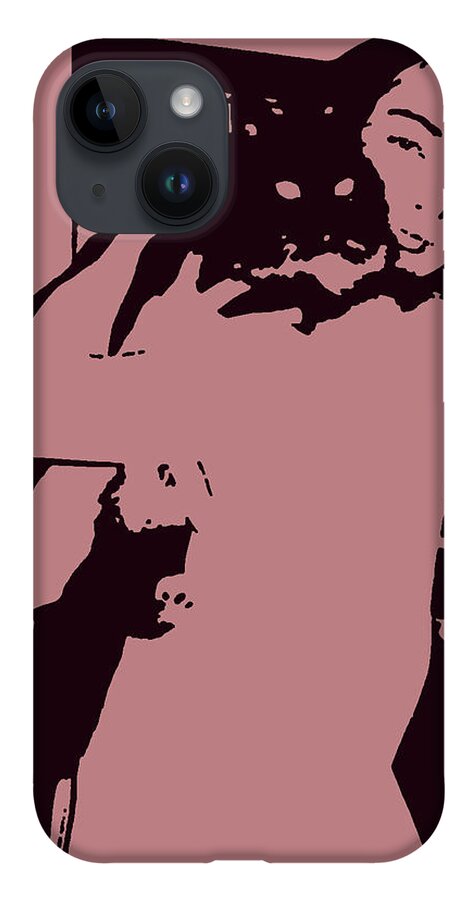 Girl With Cat iPhone 14 Case featuring the digital art Girl with Cat by Geoff Jewett