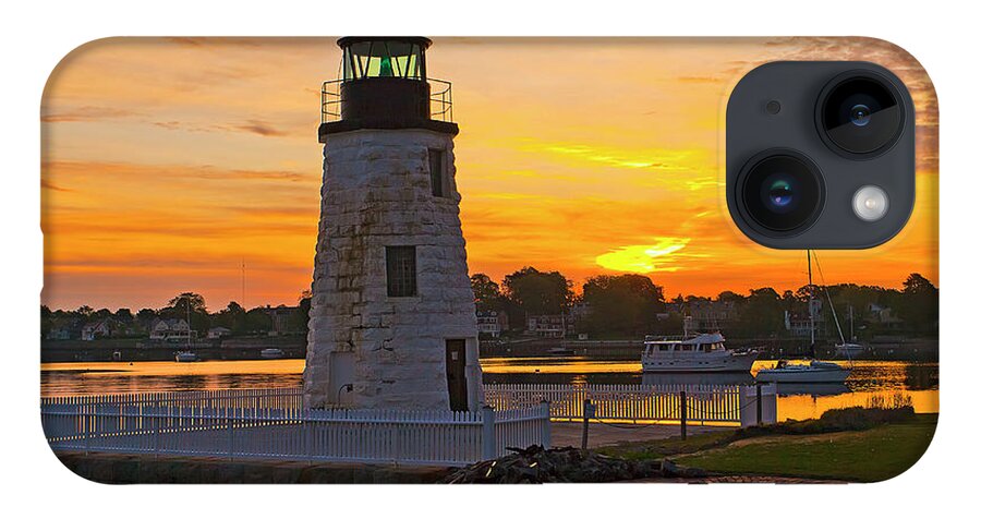 Estock iPhone 14 Case featuring the digital art Goat Island Light, Newport, Ri by Claudia Uripos