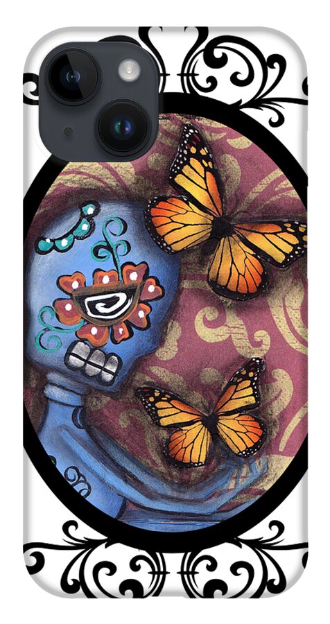 Day Of The Dead iPhone 14 Case featuring the photograph Gothic Frame Sugar Skull by Abril Andrade