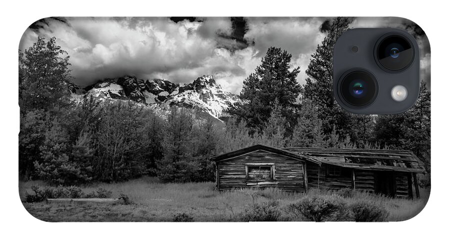 Black And White iPhone 14 Case featuring the photograph Grand Teton Cabin II by Jon Glaser