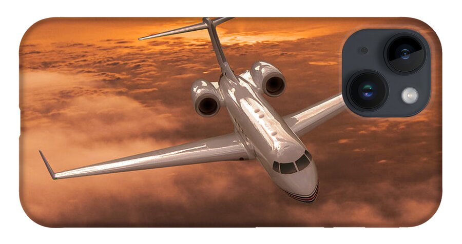 Gulfstream 550 Business Jet iPhone 14 Case featuring the digital art Gulfstream 550 Out of the Sunset by Erik Simonsen