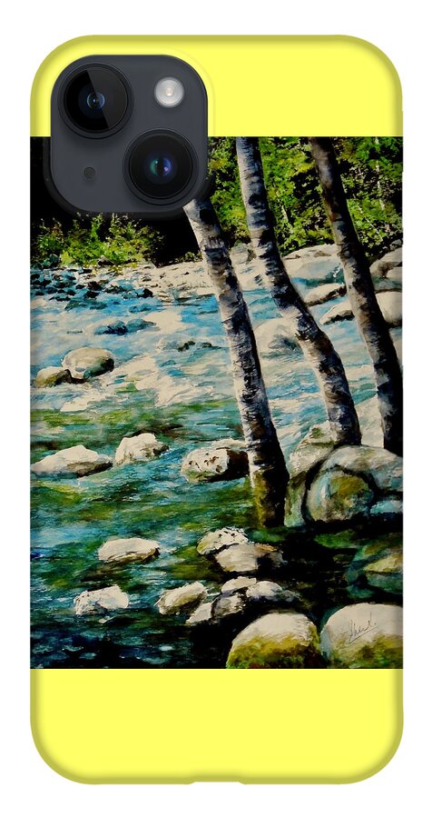 Rocky Waterfall iPhone Case featuring the painting Gushing Waters by Sher Nasser