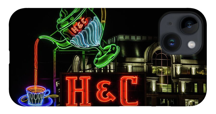 H&c Coffee Sign iPhone 14 Case featuring the photograph H and C Coffee Sign Roanoke Virginia by Julieta Belmont