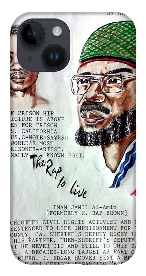 Black Art iPhone 14 Case featuring the drawing H. Rap Brown featuring C-Note by Joedee