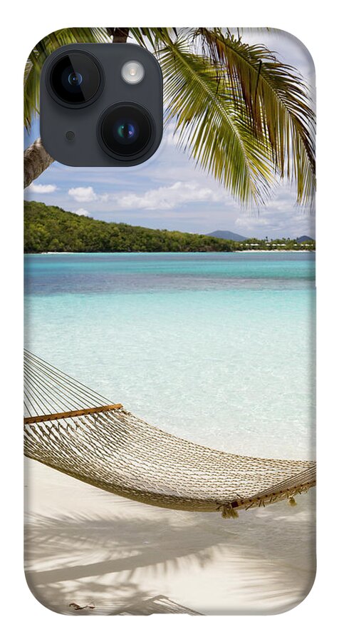 Water's Edge iPhone Case featuring the photograph Hammock Hung On Palm Trees On A by Cdwheatley