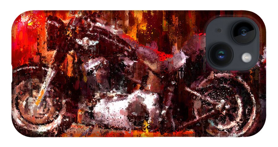  Impressionism iPhone 14 Case featuring the painting Harley Davidson Fat Boy dark by Vart Studio