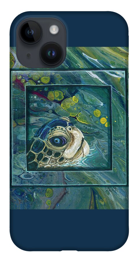 Sea Turtle iPhone 14 Case featuring the painting Head Above Water by Darice Machel McGuire