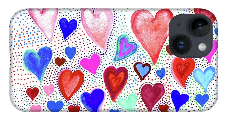 Hearts 1003 iPhone 14 Case featuring the painting Hearts 1003 by Corinne Carroll