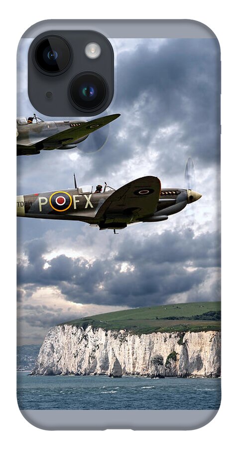 Aircraft iPhone 14 Case featuring the photograph Homeward Bound Spitfires Over The White Cliffs Of Dover by Gill Billington